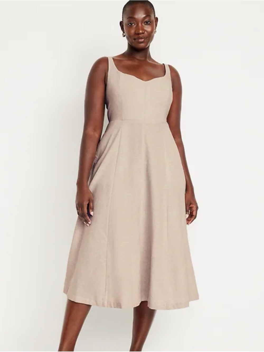 Old Navy Cream Fit & Flare Sleeveless Linen-Blend Midi Dress